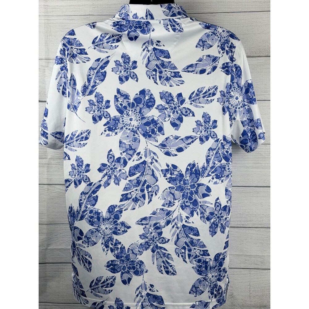 PGA Tour Polo Shirt Mens Large Blue Floral Golf Performance Short Sleeve Stretch - Picture 5 of 10